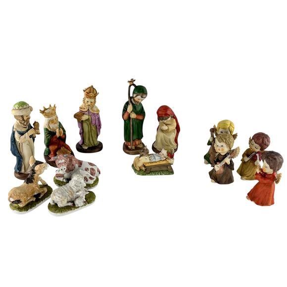 Vintage 13pc Bisque Nativity Figurine Set Creative Art Flowers Inc Christmas - Picture 10 of 12